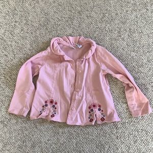 TKS Basics Girls Cotton Cardigan Pink Floral Ruffle Collar 24 Months